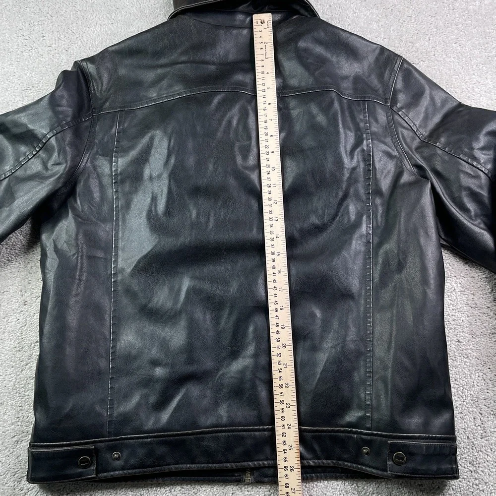 Levis Jacket Mens Large Brown Faux Leather Hooded Moto Biker‎ Quilted Lined Coat